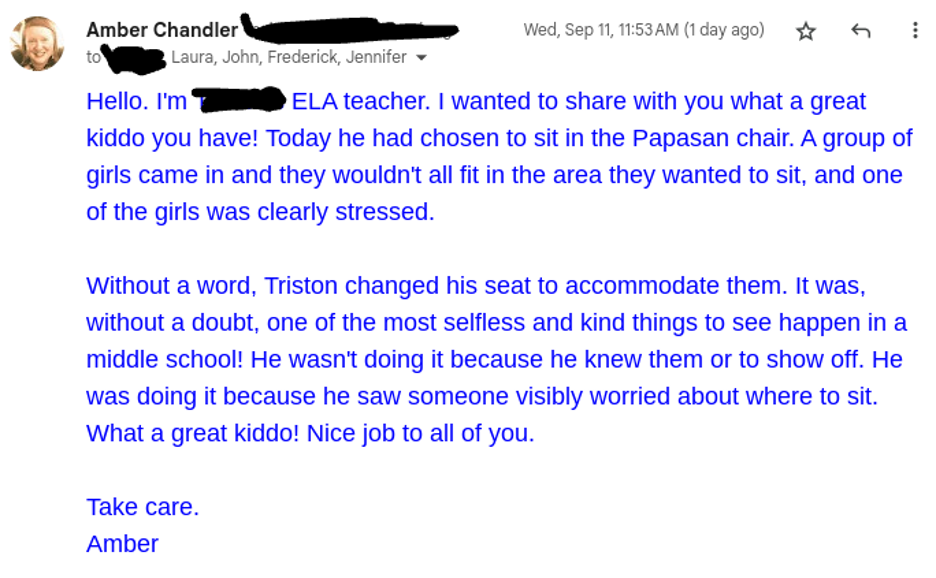 Amber Chandler's email to parents